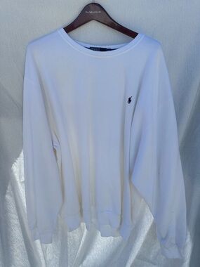 Ralph Lauren White Crewneck Sweatshirt with Navy Pony